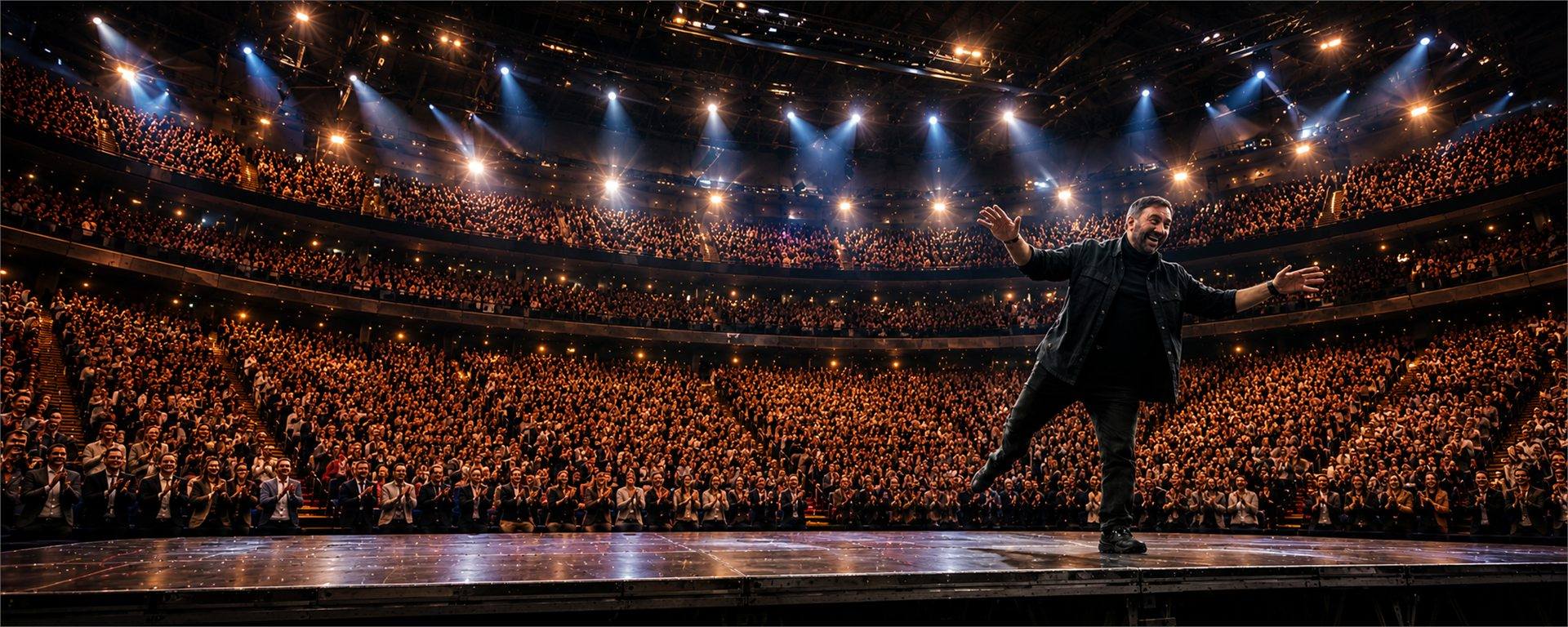 KI-generierte Darstellung des Ricardo & Friends Benefizabends in einer ausverkauften Arena in Hannover